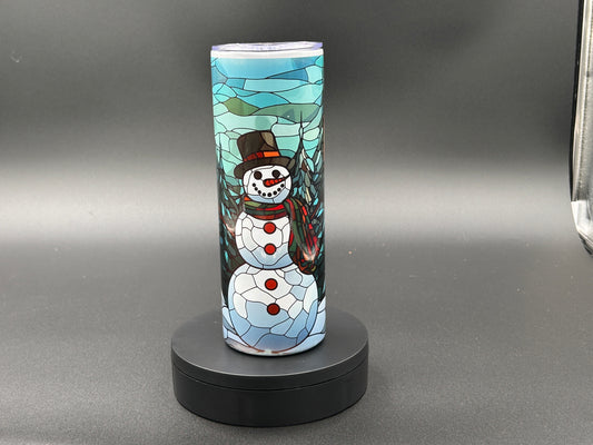 Stained Glass Snowman 20oz Stainless Steel Tumbler